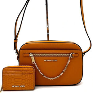 Michael Kors Large EW Crossbody Bag & Medium ZA Card Case Wallet Cider (NWT)